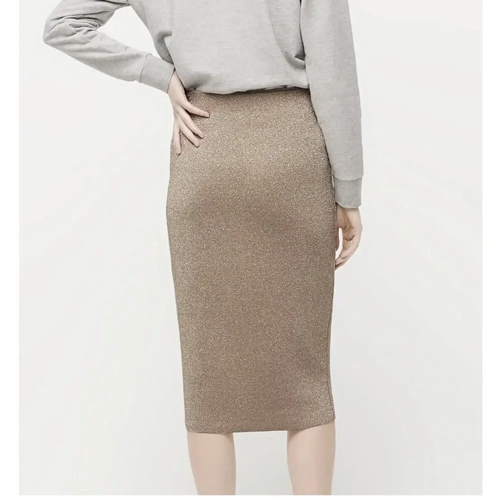 J Crew Metallic Gold Lurex Pencil Skirt M